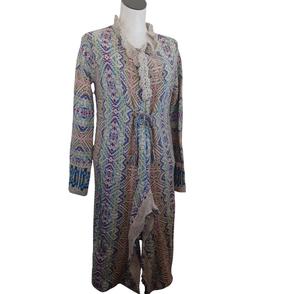 Odd Molly Lambswool Blend Geometric‎ Long Boho Duster Cardigan Sweater  Size M